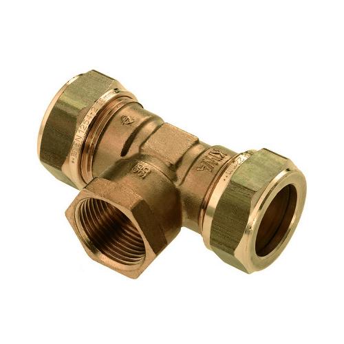 Knelkoppeling messing T-stuk 2x knel x 1x binnendraad 15x1/2 duimsx15mm product photo