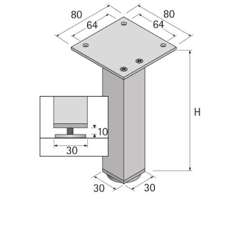 Meubelvoet aluminium Lano SQ zilver 30x30x100mm 9119446 product photo https://media.isero.nl/Isero-IseroNL-Site/images/L/H9119446_1.jpg L