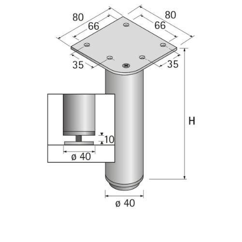 Meubelvoet aluminium Lano zilver rond 40x80mm 9119554 product photo https://media.isero.nl/Isero-IseroNL-Site/images/L/H9119554_1.jpg L