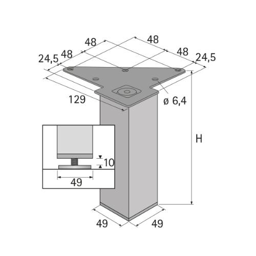 Meubelvoet Kaleo SQN RVS-finish 46x46x100mm 9206865 product photo https://media.isero.nl/Isero-IseroNL-Site/images/L/H9206865_1.jpg L