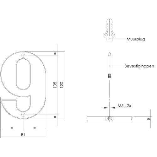 Huiscijfer nr. 9 modern 120mm messing getrommeld product photo https://media.isero.nl/Isero-IseroNL-Site/images/L/K0014185_2.jpg L