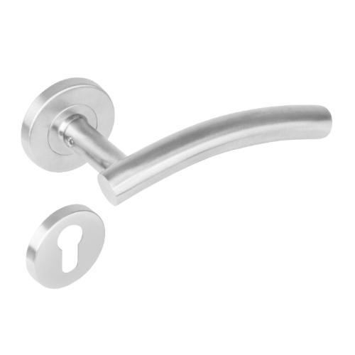 Deurkruk gebogen op rozet staal met PC plaatjes RVS product photo