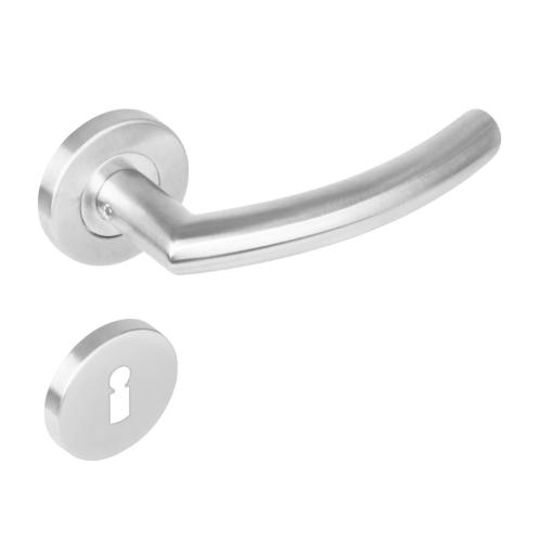 Deurkruk half rond 90gr op rozet staal met SL plaatjes RVS product photo