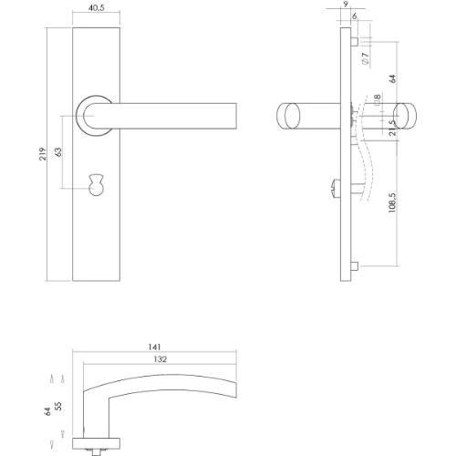 Deurkruk 1327 blok op schild recht WC 63/8mm RVS EN1906/4 product photo https://media.isero.nl/Isero-IseroNL-Site/images/L/K0208732_2.jpg L