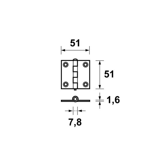Scharnier ongelagerd gegalvaniseerd 51x51x1.6mm rechthoekig product photo
