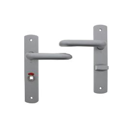 Noxxa vastdraaibare deurkruk 1404 op gegoten aluminium kortschild 200x42mm - curve - kleur F1 mat - uitvoering vrij en bezet 63/8, dopsleutel product photo