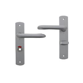 Noxxa vastdraaibare deurkruk 1404 op gegoten aluminium kortschild 200x42mm - curve - kleur F1 mat - uitvoering vrij en bezet 72/8, dopsleutel product photo