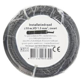 Installatiedraad (Vd-draad) H07V-U ECA zwart schakeldraad 10mx1.5mm2 klasse 1 = massief product photo