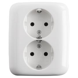 ABB Busch-Jaeger wandcontactdoos inbouw 2 voudig met randaarde alpin wit serie Reflex Si Ral 9010 duurzaam doosje product photo