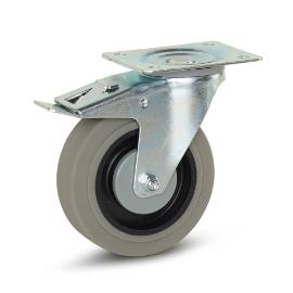 Zwenkwiel grijs rubber geremd met topplaat 180kg 125mm product photo