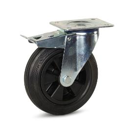Meso zwenkwiel 200mm zwart rubber met plaat geremd draagvermogen 200kg IS066 product photo