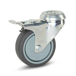 Meso zwenkwiel 75mm grijs rubber + boutgat trolley geremd draagvermogen 70kg IS068 product photo