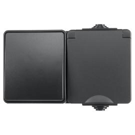 Ion contactdoos combinatie opbouw wissel horizontaal zwart Spatwaterdicht IP55 Zwart 55.200.090 product photo