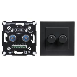 Q-Link dimmer inbouw v/alle dimbare lichtbronnen + afdekplaat zwart 2-200w Led druk wissel dubbel Zwart product photo