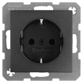 Hager Berker wandcontactdoos inbouw 1 voudig met randaarde mat antraciet serie S1 Ral 7021 in duurzaam doosje product photo