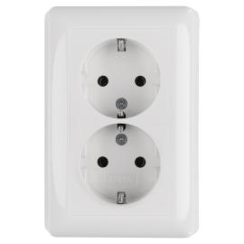 Gira wandcontactdoos inbouw 2 voudig met randaarde polar wit serie SY55 Ral 9010 in duurzaam doosje product photo