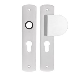 Noxxa voordeurgarnituur met duwer 750 op gegoten aluminium schild 200x42mm - curve - kleur F1 mat - uitvoering PC55 product photo