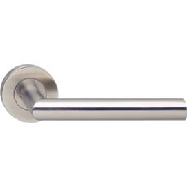 Deurkruk gatdeel Rs recht 90gr op rozet rond staal m/nok RVS product photo