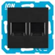 Ion wandcontactdoos inbouw 1 voudig 1xTV/1x Cat 6 mat zwart V1,J1 serie 13.300.016 in Doosje Modulair Recht product photo