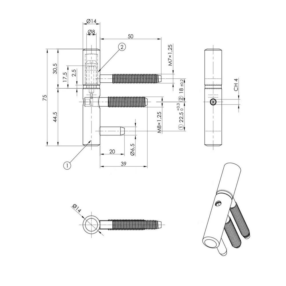 Noxxa inboorpaumelle - zwart gelakt - 75x14 mm - voor Houten
